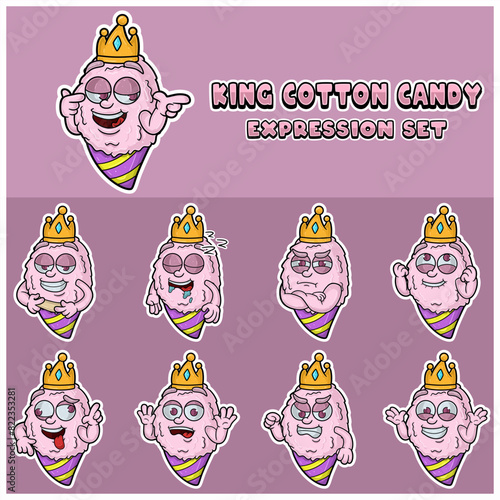 Cotton Candy Expression set. Mascot cartoon character for flavor, strain, label and packaging product.