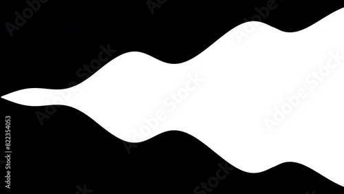 Simple symmetrical white wave or smoke shape, wavy mask vector flat 2d animated seamless looping background isolated on black.