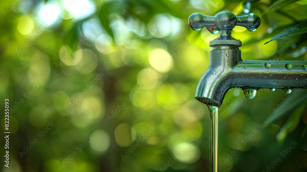 faucet water drop on blurred natural background faucet water drop on blurred natural background