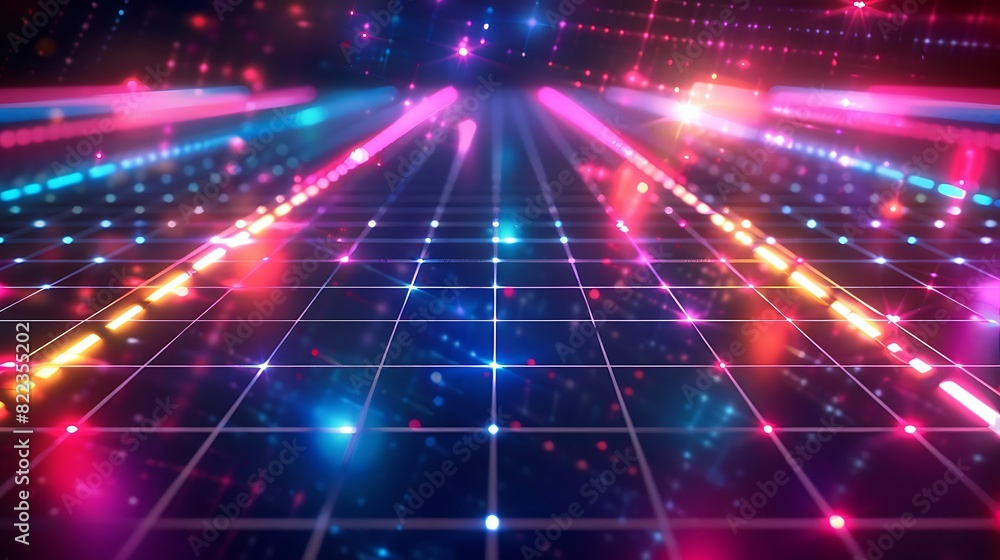 Neon Grid Retro 80s Vector Background with Double Exposure Silhouette and Vintage Elements Neon Grid Retro 80s Vector Background with Double Exposure Silhouette and Vintage Elements