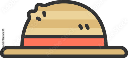 麦わら帽子のアイコン（線画カラー）のイラスト