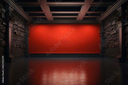 Luxurious hallway with a vivid red wall, perfect for impactful presentations