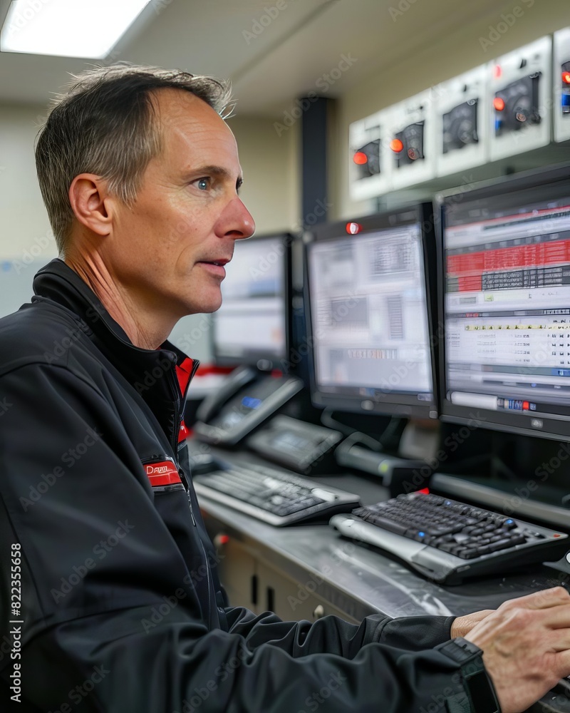 A technician uploads the latest software updates to a realtime alert system ensuring it is equipped with the most advanced features to accurately detect and report any issues