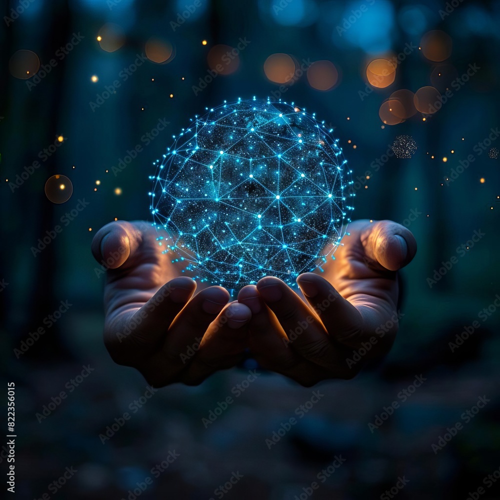 Abstract palm hands with global network connections, innovative technologies in the field of science and communication, Hand holding flying earth network global connection concept Abstract palm hands with global network connections, innovative technologies in the field of science and communication, Hand holding flying earth network global connection concept