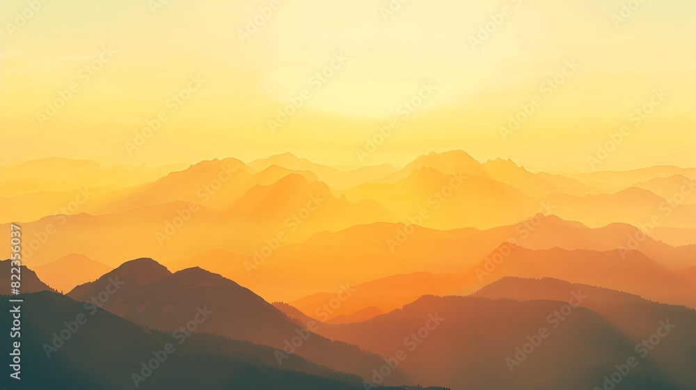 Serene Golden Sunrise Gradient Background with Double Exposure Silhouette of Mountains - Copy Space Warm Tones Focus Close Up Serene Golden Sunrise Gradient Background with Double Exposure Silhouette of Mountains - Copy Space Warm Tones Focus Close Up