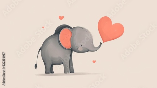 elephant with heartshaped trunk cute animal love and affection illustration