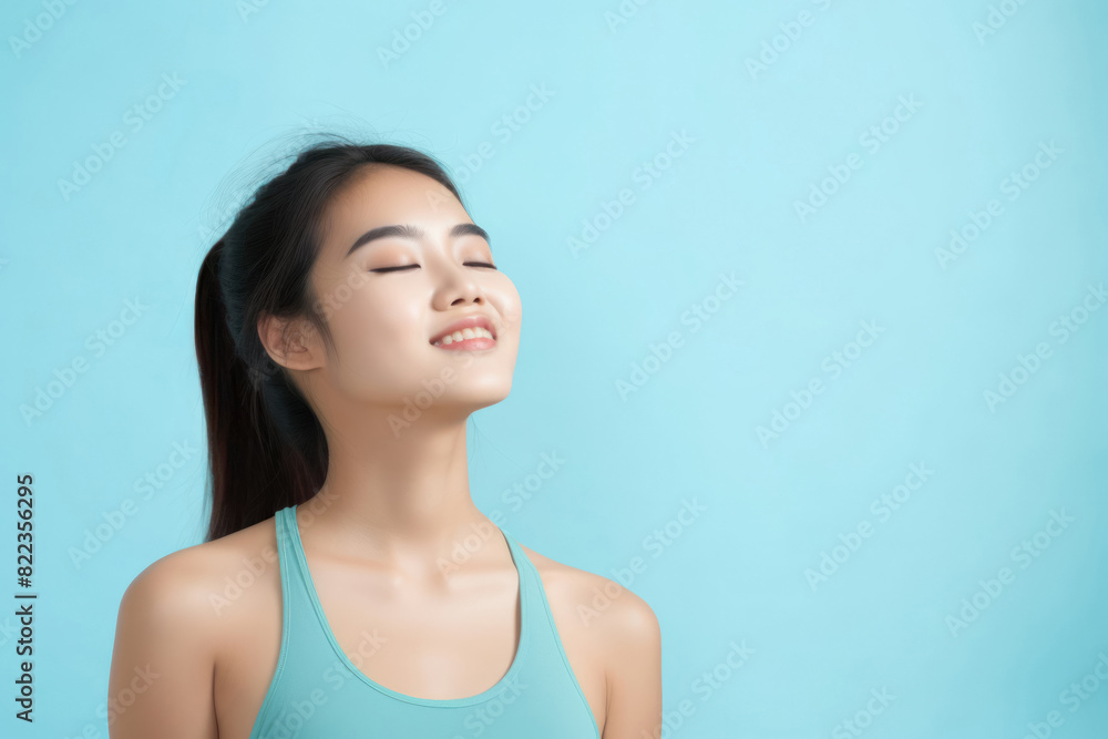 portrait of a girl in good shape and good spirits, feeling great after sports and yoga, background, copy portrait of a girl in good shape and good spirits, feeling great after sports and yoga, background, copy