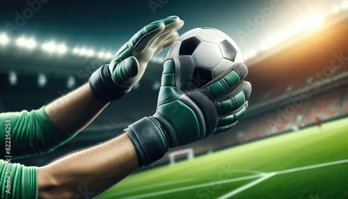 soccer goalkeeper catches the ball flying into the goal during a soccer match at the soccer stadium, European Football Championship, Euro, Summer Olympics, UEFA Nations League, UEFA Europa League