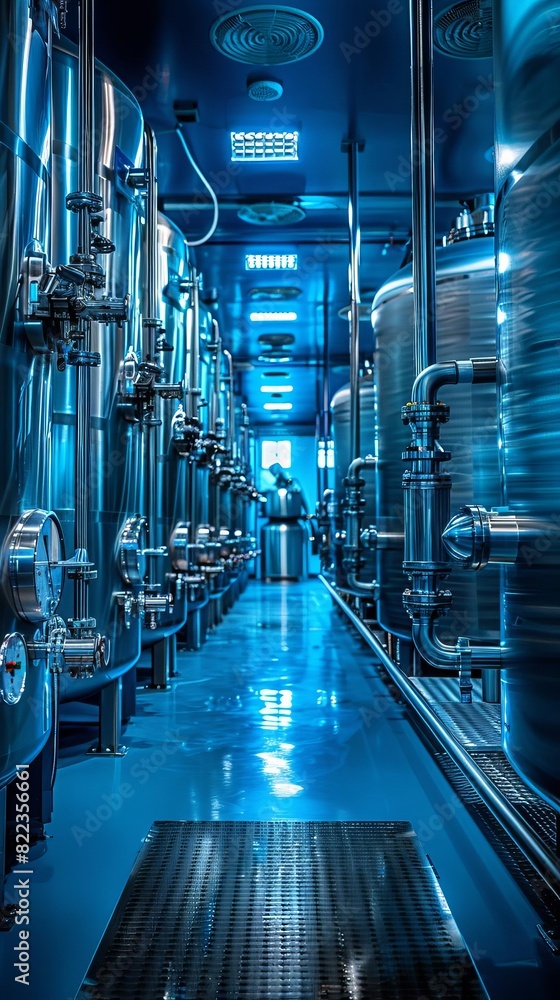 Fototapeta premium advanced pharmaceutical manufacturing equipment in a clean, detailed setting