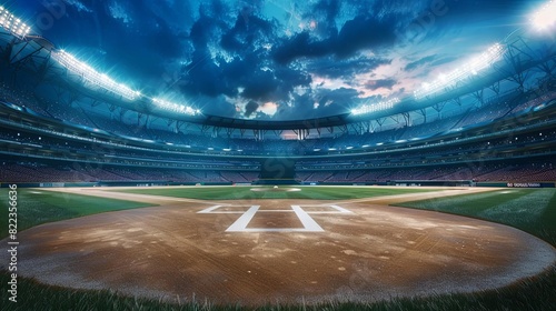 empty baseball stadium illuminated field awaits exciting game with cheering fans sports arena photo