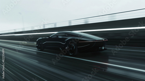 black car at high speed along the highway obscures