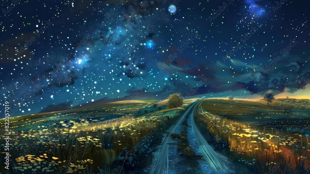 enchanted highway to starry heavens glittering fantasy landscape digital painting enchanted highway to starry heavens glittering fantasy landscape digital painting