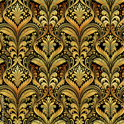 Traditional Gold Vintage Elegant Modern Damask Petals Seamless Pattern