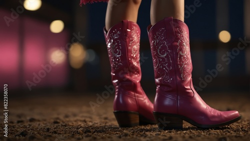 Close up of an attractive models legs wearing bright pink cowboy boots. © DEER FLUFFY