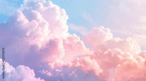 dreamy pastel pink cotton candy clouds in sky fluffy ethereal background digital art