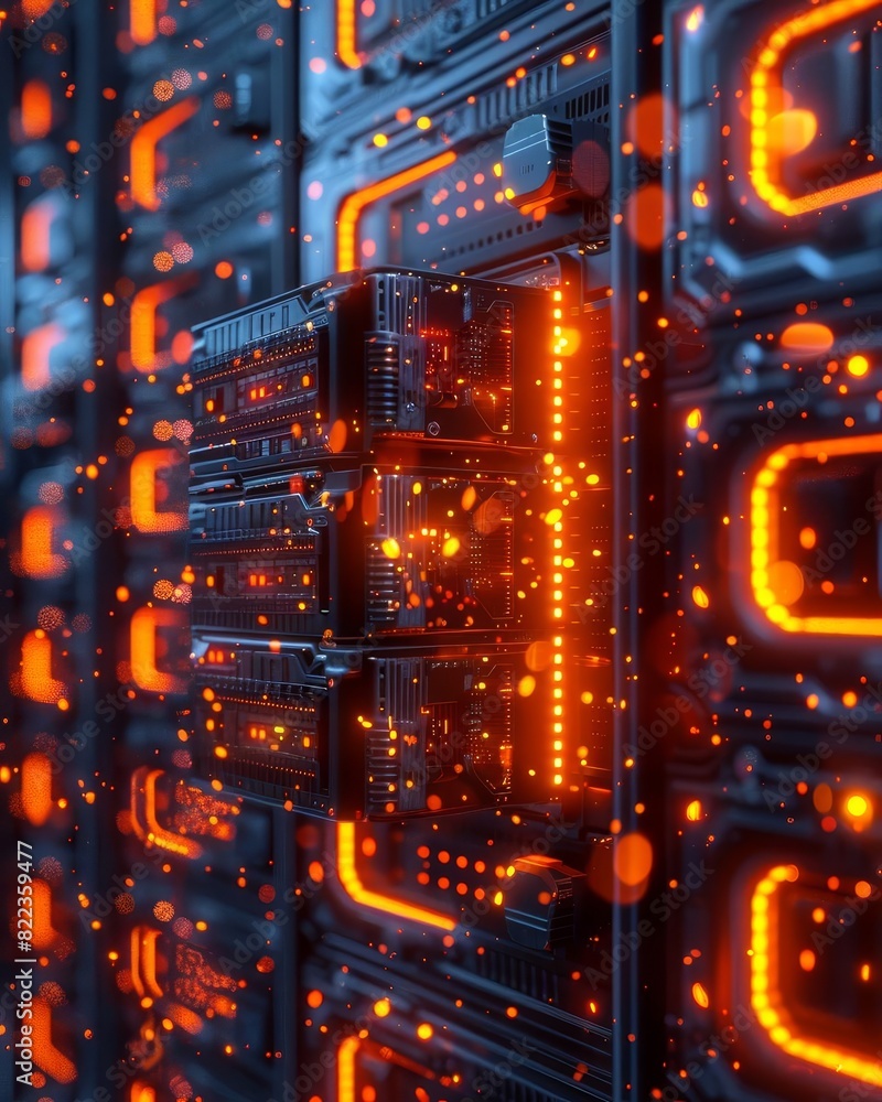 Artificial Intelligence Server Rack A server rack glowing with LED ...
