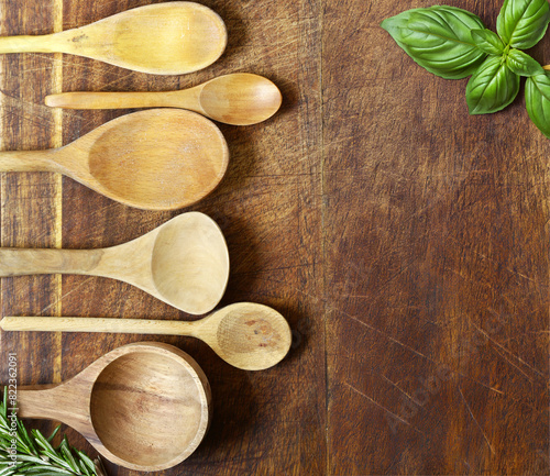 wooden spoons on the table food background