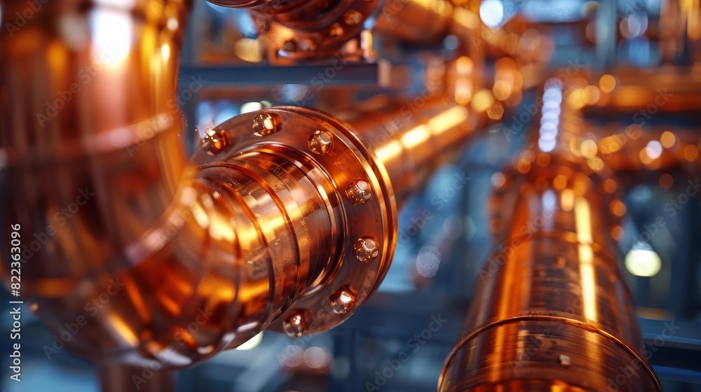 Closeup of copper pipelines in a technologically advanced water supply system Concept Technology, Water Supply, Copper Pipelines, Closeup Photography, Industrial Systems