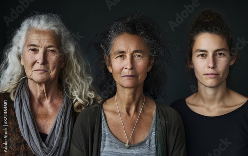 Poignant portrayal of three generations of women, from elderly matriarch to young adult, each embodying resilience and strength.. photo
