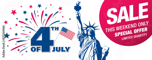 Fourth of July sale banner graphic design vector illustration