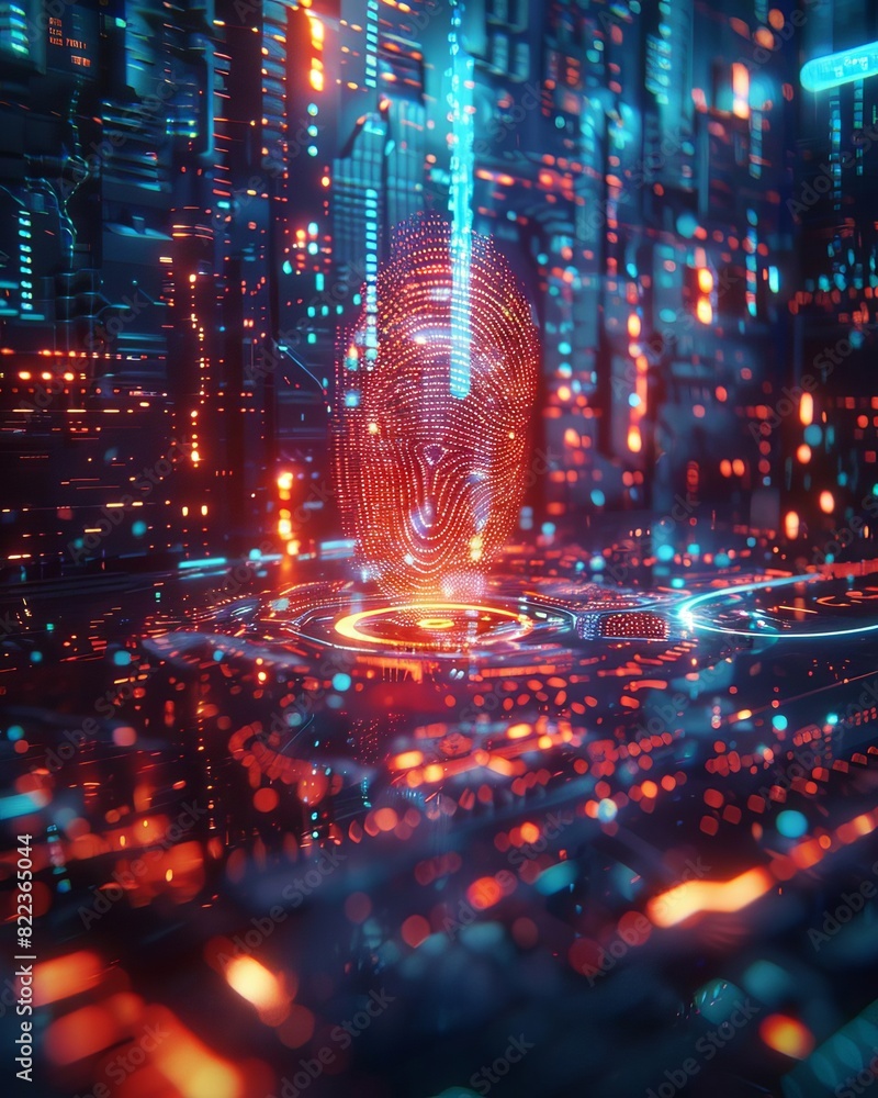 Obraz premium Cybersecurity system undergoing fingerprint verification, emphasizing the importance of advanced technology in ensuring digital security and data privacy