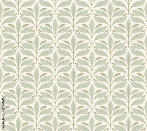 Elegant damask floral seamless pattern. Geometric art deco leaves background. Abstract botanical vector illustration for fabric, textile, wallpaper.