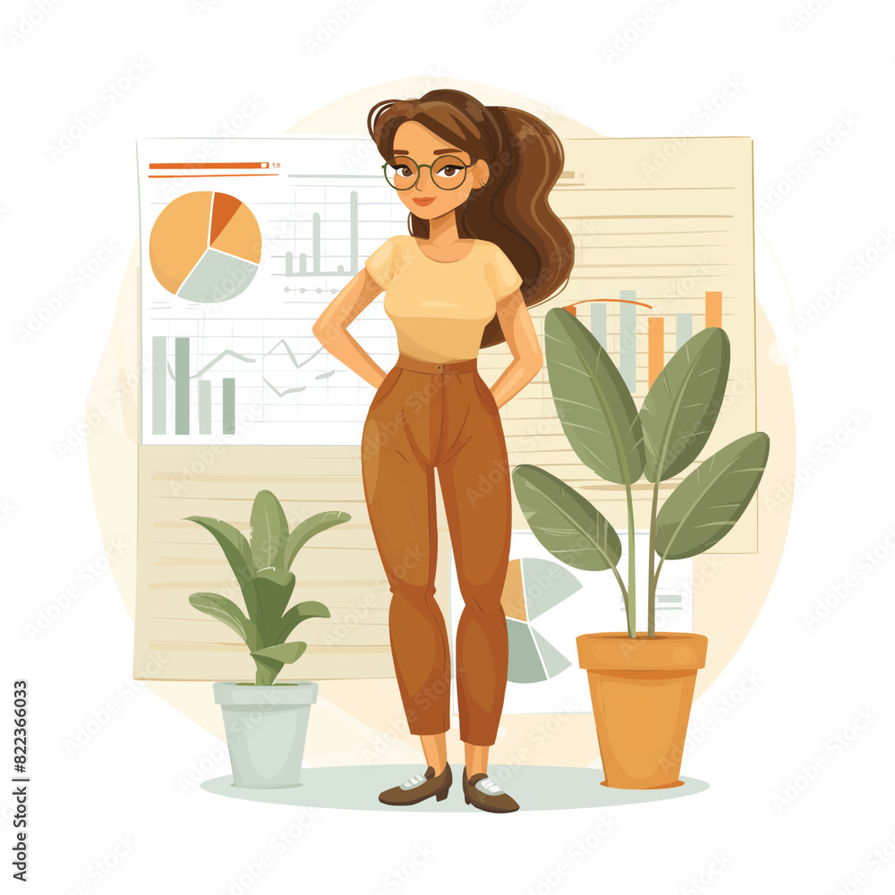 Financial analyst woman, flat illustration, cartoon, isolated on white background Financial analyst woman, flat illustration, cartoon, isolated on white background