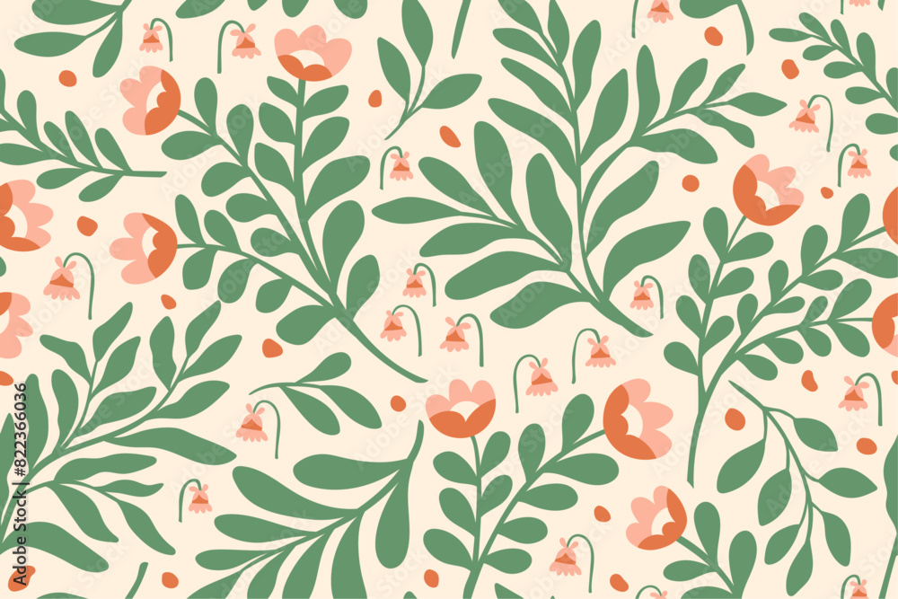Cute floral vector seamless pattern. Delicate background with hand-drawn flowers and leaves. Colorful botanical illustration with abstract elements. Cute floral vector seamless pattern. Delicate background with hand-drawn flowers and leaves. Colorful botanical illustration with abstract elements.