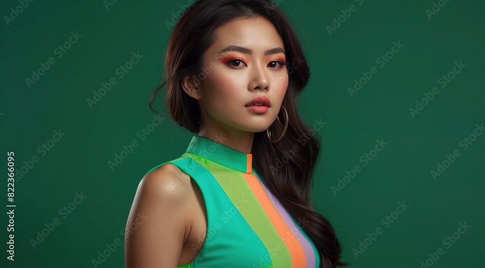 Beautiful attractive asian woman model colourful neon clothes Beautiful attractive asian woman model colourful neon clothes