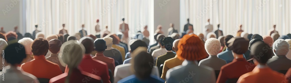 Artistic depiction of a company town hall meeting addressing issues of inclusivity and equality in the workplace Artistic depiction of a company town hall meeting addressing issues of inclusivity and equality in the workplace
