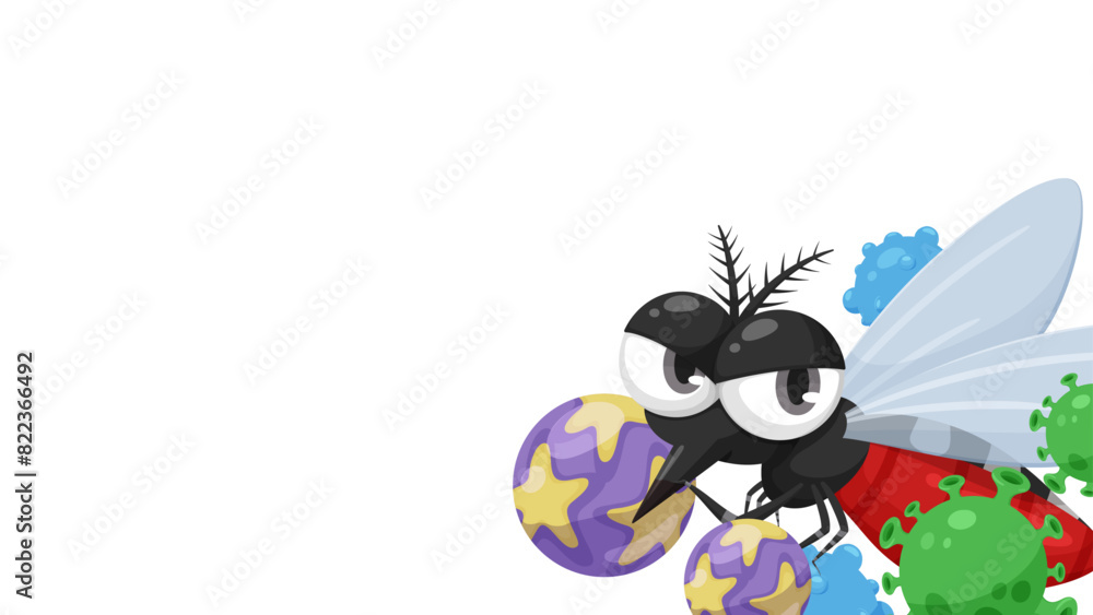 Fototapeta premium 血を吸った蚊とウイルスのフレーム_16:9