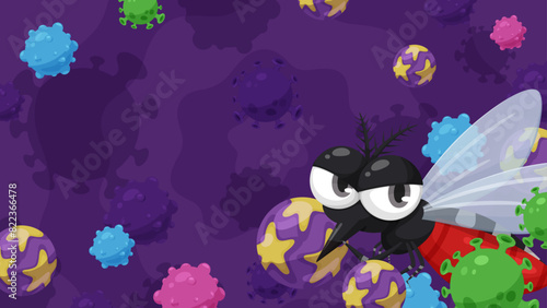 血を吸った蚊とウイルスの背景イラスト_16:9