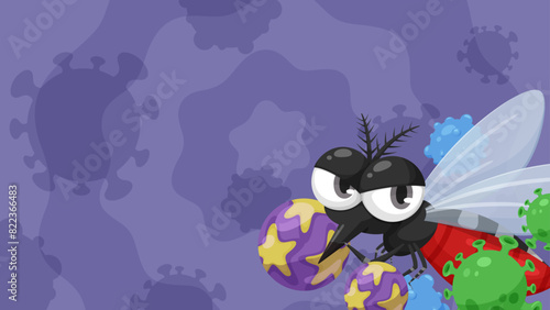 血を吸った蚊とウイルスの背景イラスト_16:9