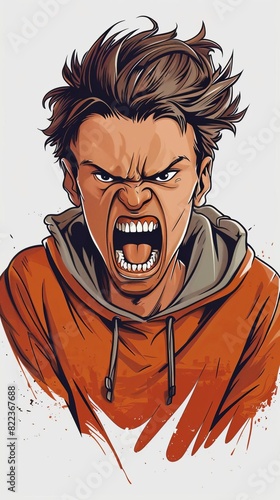 Illustration of a person with a clenched jaw and tense posture indicating anger on a white background photo