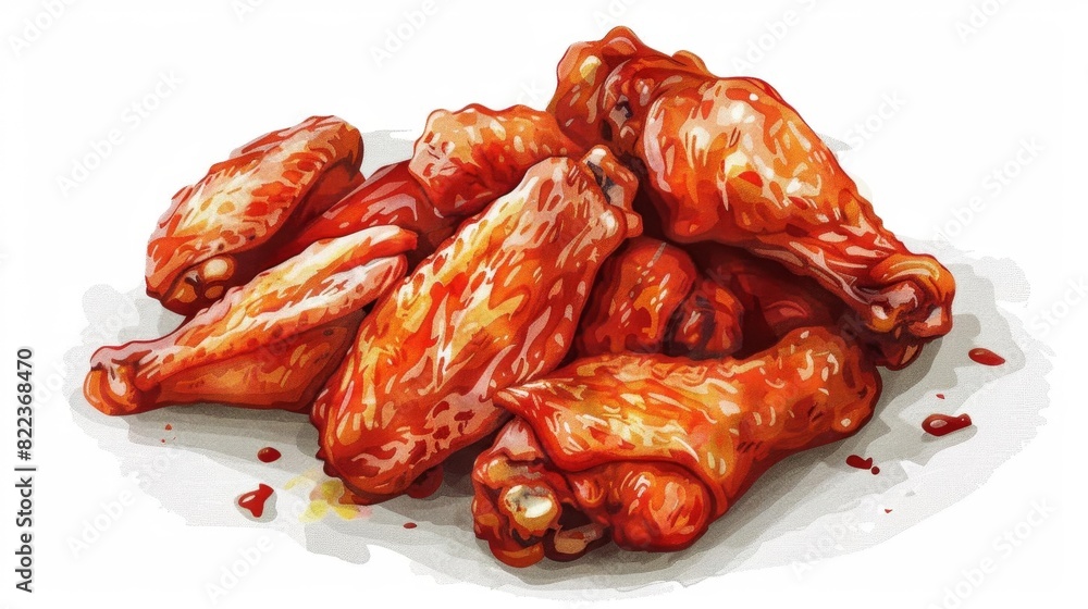 Illustration of hot and crispy fried chicken wings presented on a white background Illustration of hot and crispy fried chicken wings presented on a white background