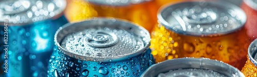Several cans of soda   energy drinks  food product 