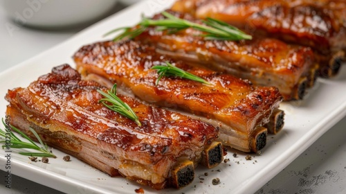 Illustration of mouthwatering crispy pork belly slices on a white canvas