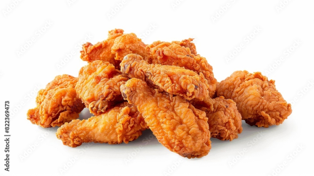Photo of a tempting pile of fried chicken pieces on a white background Photo of a tempting pile of fried chicken pieces on a white background