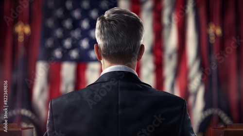 Back view of USA president during the presidential election photo