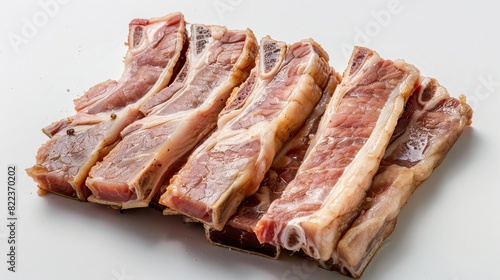 Photo of crispy pork belly strips arranged elegantly on a white surface
