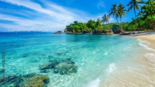 Breathtaking Tropical Beach Oasis with Crystalline Waters and Swaying Palms © pisan thailand