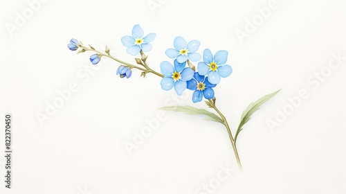 Delicate watercolor sketch of a forget-me-not flower with its tiny blue petals and yellow center
