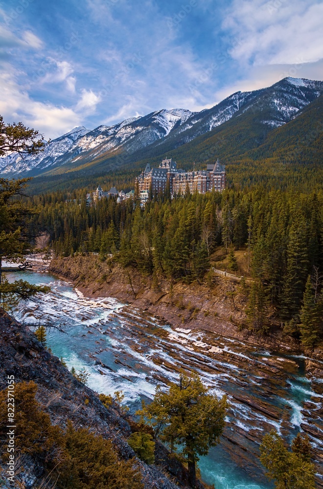 River Flowing Through A Lush Banff Mountain Valley River Flowing Through A Lush Banff Mountain Valley