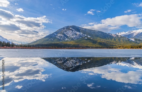 Blue Sky Mountain Reflections In Banff National Park