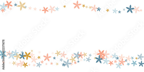 Scaevola simplistic flowers vector illustration. Gentle meadow bloom elements scattered. Easter holiday pattern. Beautiful flowers Scaevola simple bloom. Summer daisies.