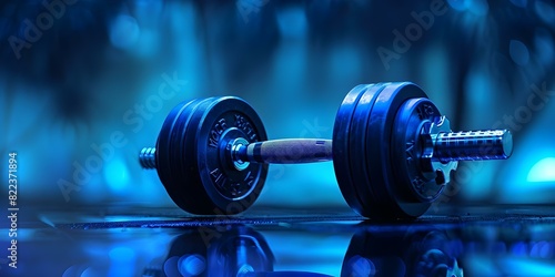 Blue dumbbell digital design for fitness tracking personalized training and performance optimization. Concept Fitness Equipment, Digital Design, Training Plans, Performance Optimization
