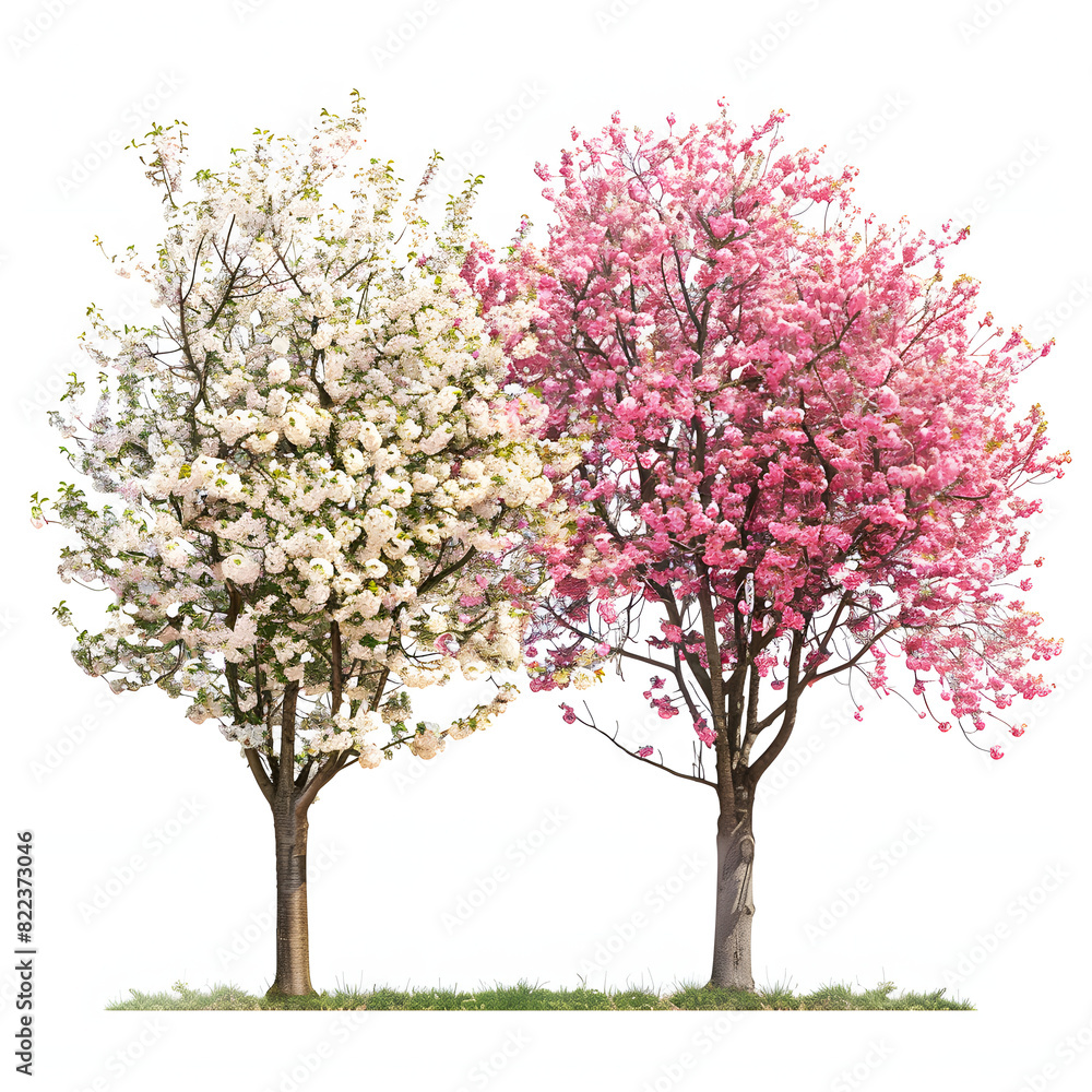 Flowering trees in a spring public park, gdansk oliwa. poland isolated on white background, simple style, png
