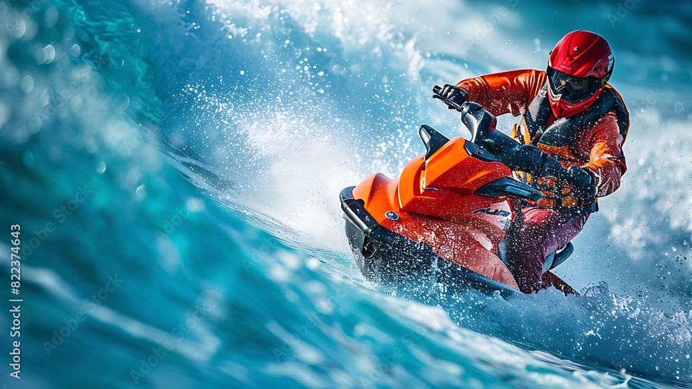 Fototapeta premium Man playing a jet ski on the beach. summer vacation concept.