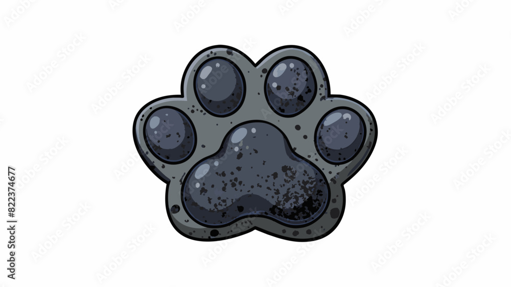 A black mark on a white wall in the shape of a paw print with slightly uneven edges and a muddy texture.. Cartoon Vector A black mark on a white wall in the shape of a paw print with slightly uneven edges and a muddy texture.. Cartoon Vector