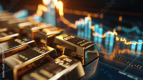 Gold bars combined with a growth chart, highlighting the relationship between tangible assets and financial growth.